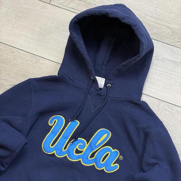 Vintage UCLA Hoodie Size S Navy Blue Russell Athletic Spellout Sweatshirt Y2K - Picture 2 of 7